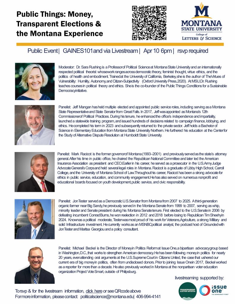 Money, Transparent Elections & the Montana Experience - Speaker List