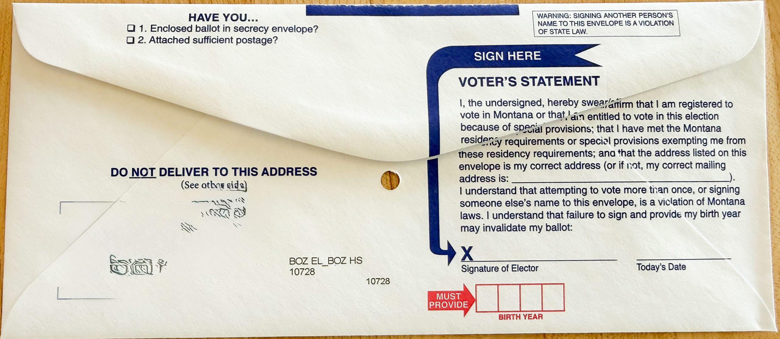 Montana Mail-In Voting Sleeve