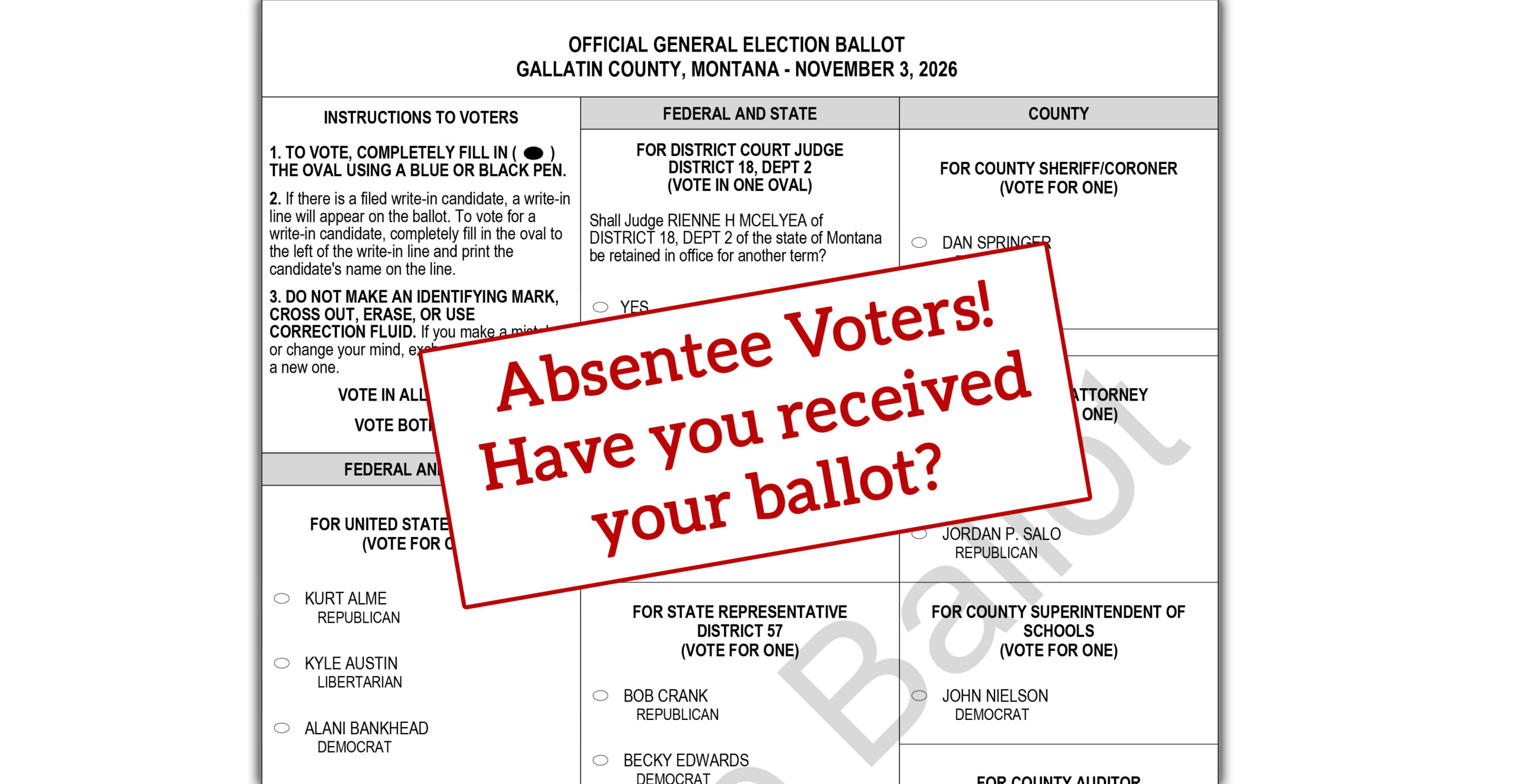 Absentee Voters - Have you received your ballot?